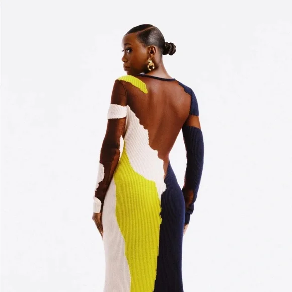 Hanifa Yellow and Blue Long Sleeve Bodycon Dress - Picture 2 of 16